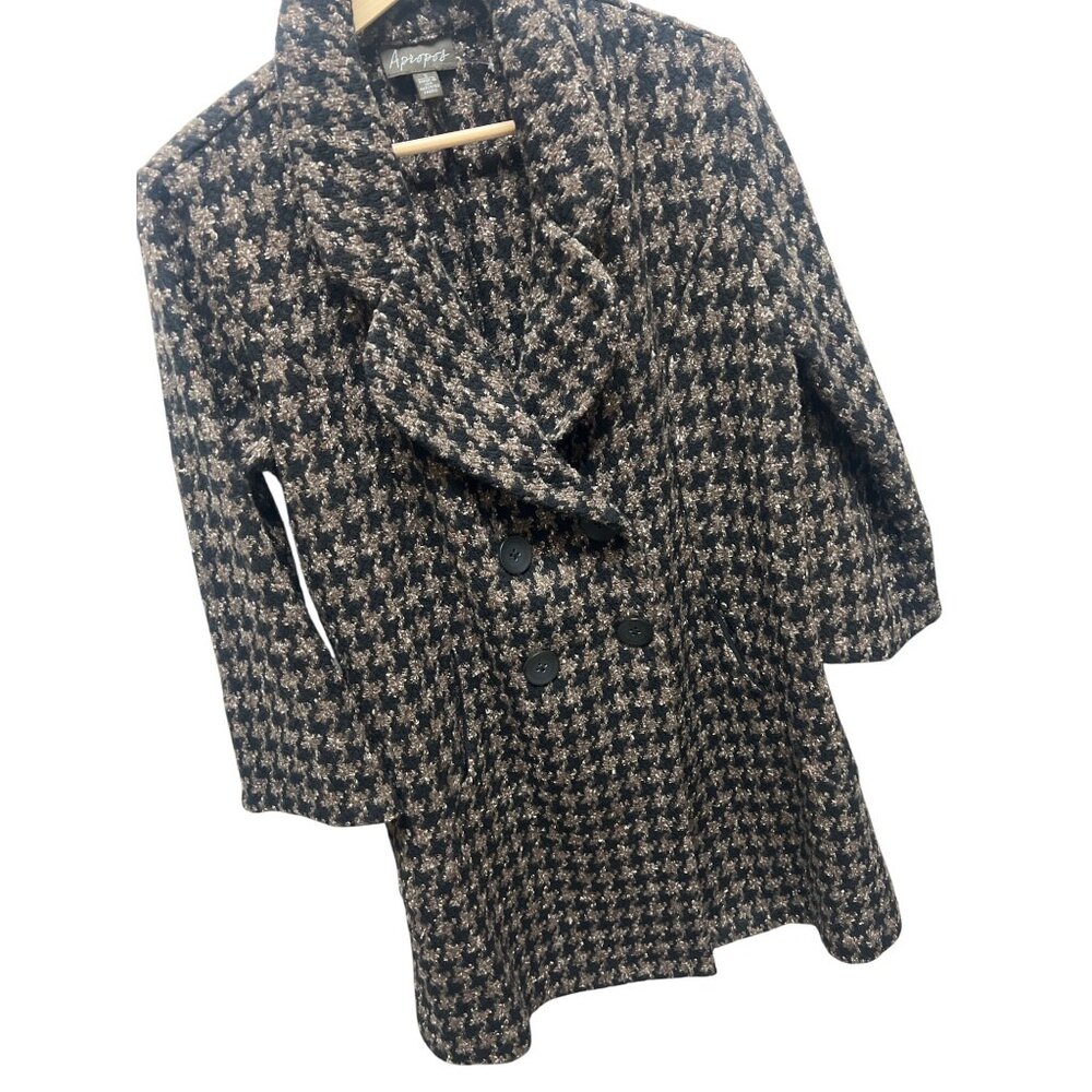 Apropos Black and Brown Wool Silk Blend Courtenay Houndstooth Double Breasted Co